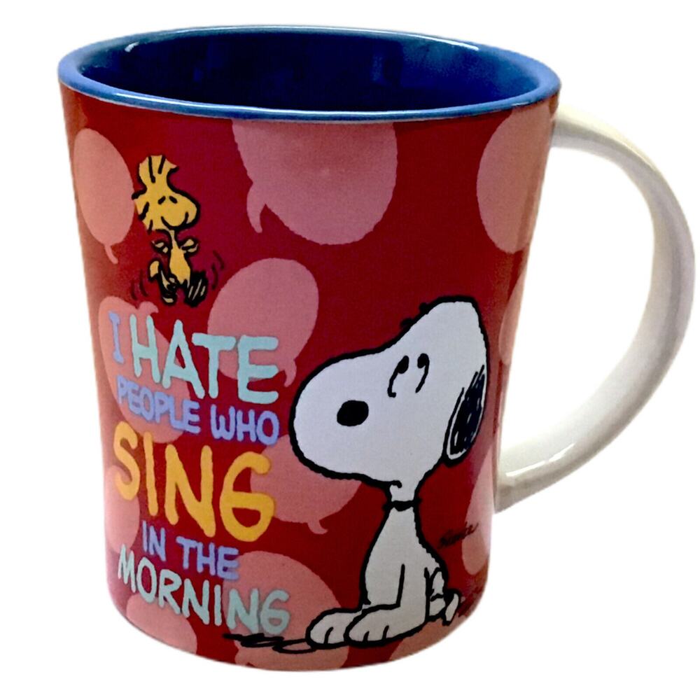 Peanuts Snoopy Coffee Mug Cup "I Hate People who Sing in the Morning" Woodstock
